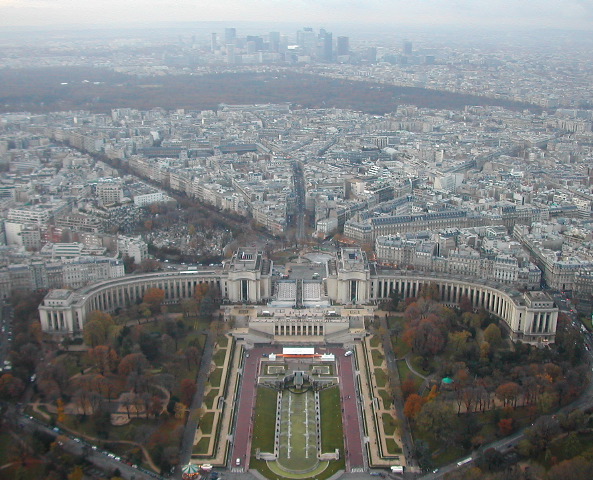 View of Palais de Chaillot from top floor, Tour Eiffel