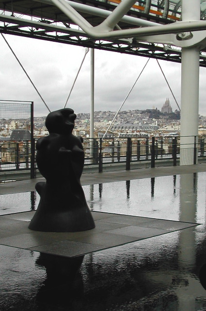 Sculpture with view to Sacre Coeur, Pompidou Centre