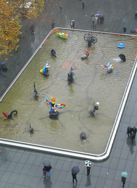 View of fountains in Place Igor Stravinski, Pompidou Centre